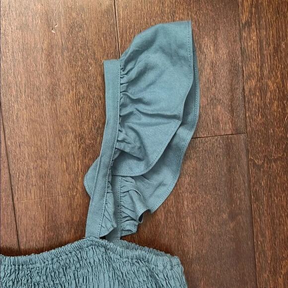 Pink Lily Linen Blend Jumpsuit with Ruffle Straps and Smocked Chest, Size Small - Picture 3 of 10